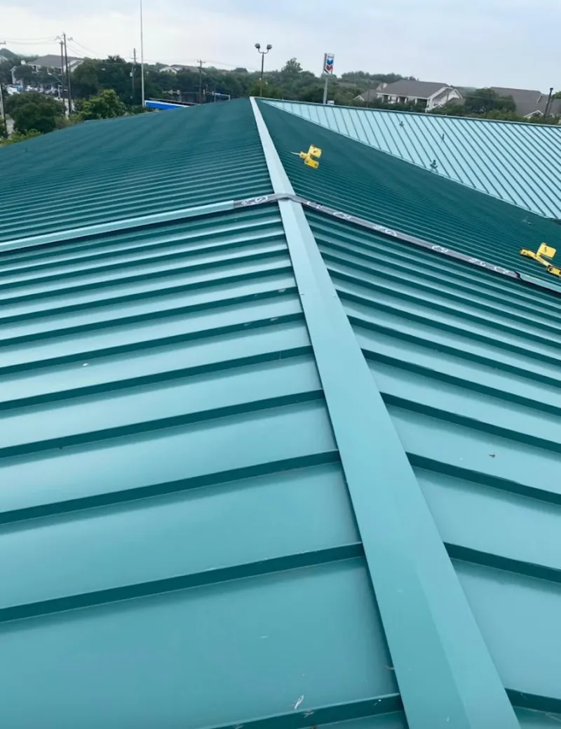 Green commercial metal roof ridge and valley for Metal Roof Repair in Lakeside